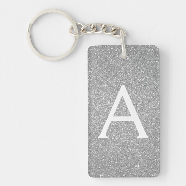 Luxury Silver Glitter & Sparkle Monogram Keychain (Front)