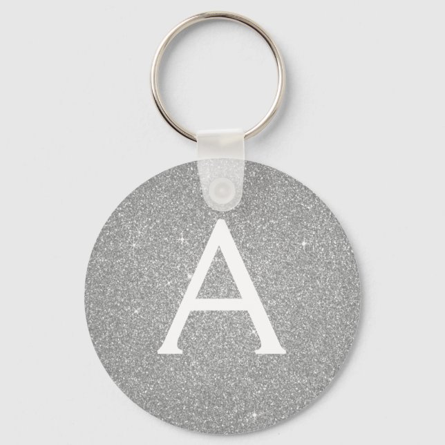 Luxury Silver Glitter & Sparkle Monogram Keychain (Front)