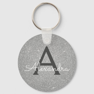 Luxury Silver Glitter & Sparkle Monogram Keychain