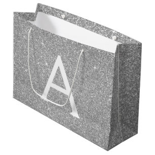 Luxury Silver Glitter & Sparkle Monogram Large Gift Bag