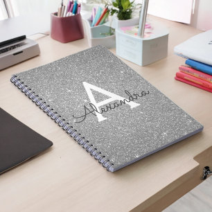 Luxury Silver Glitter Sparkle Monogram Notebook
