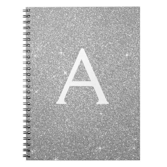 Luxury Silver Glitter Sparkle Monogram Notebook (Front)
