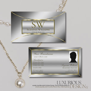 Luxury Silver Gold Decor with Monogram and Photo Business Card