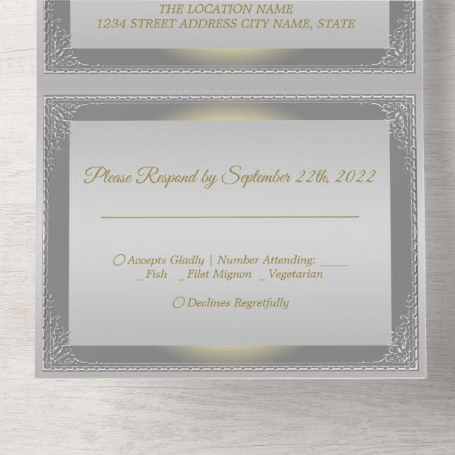 Luxury silver gold ornate border  all in one invitation (Inside Bottom)