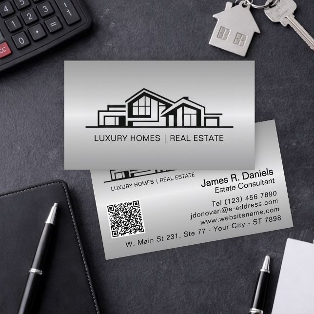 Luxury Silver Gray Real Estate Chic Professional Business Card (Creator Uploaded)