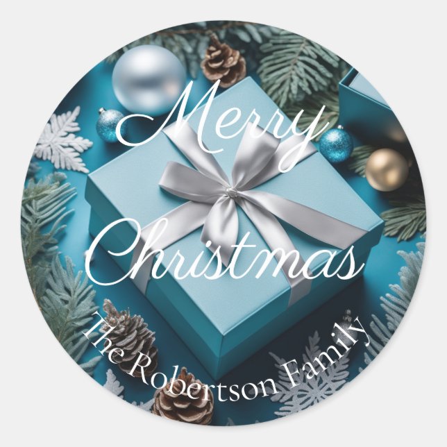 Luxury Silver & Light Icy Blue Christmas Gifts  Classic Round Sticker (Front)