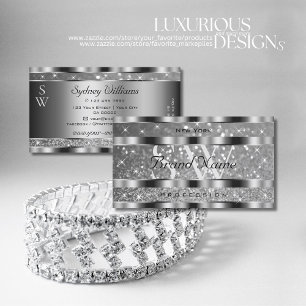 Luxury Silver Luminous Glitter Stars with Monogram Business Card