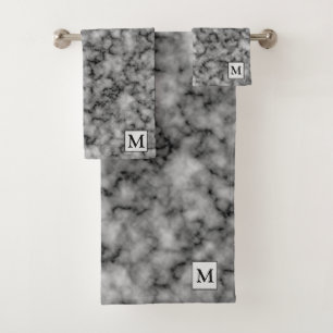 Luxury Silver Marble Monogrammed Bath Towel Set