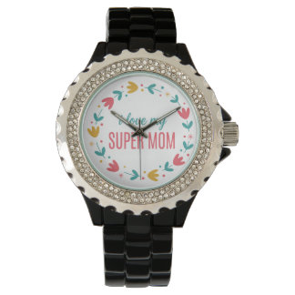 Luxury Silver Metal Link I Love My Super Mom Watch
