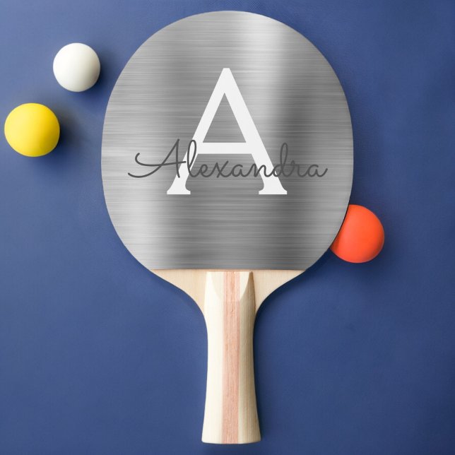 Luxury Silver Metallic Foil Monogram Ping Pong Paddle (Creator Uploaded)