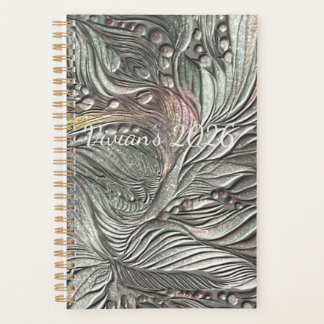 Luxury Silver Metallic Leaves spiral notebook  Planner