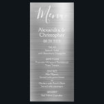 Luxury Silver Modern and Elegant Wedding Menu<br><div class="desc">Luxury Silver Modern Faux Metallic Stainless Steel Foil Wedding Menu. This girly modern Script Wedding Menu can be customized to include the names of the Bride and Groom, the wedding date and the wedding dinner menu options. This Menu is part of a matching wedding collection and additional matching items can...</div>