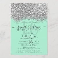 Luxury Silver Neo Mint Glitter Confetti Sweet 16