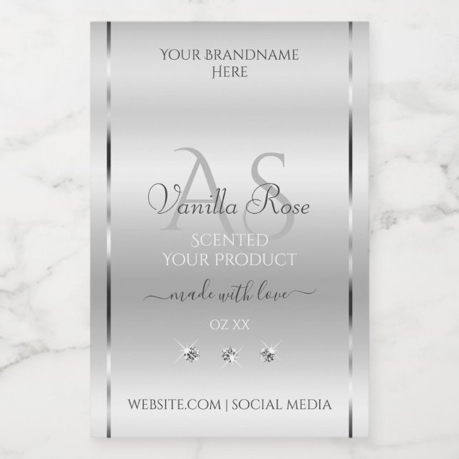Luxury Silver Product Labels Diamonds and Monogram (Single Label)