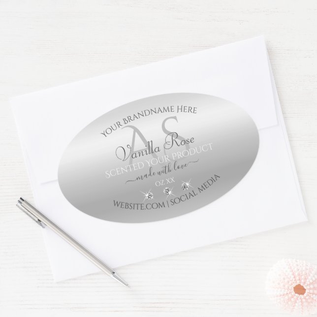 Luxury Silver Product Labels Diamonds and Monogram (Envelope)