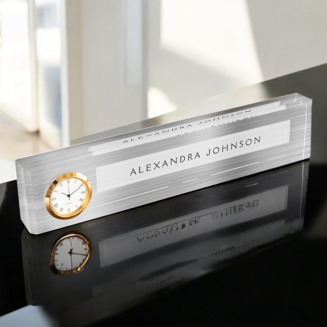 Luxury Silver Professional Business Modern Nameplate (Creator Uploaded)
