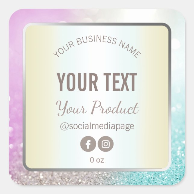 Luxury Silver Purple Blue Glitter Product Labels (Front)