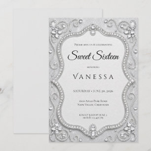 Luxury Silver Rhinestones Glitter sweet 16 Invitation