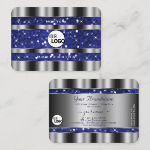 Luxury Silver Royal Blue Sparkle Glitter add Logo Business Card