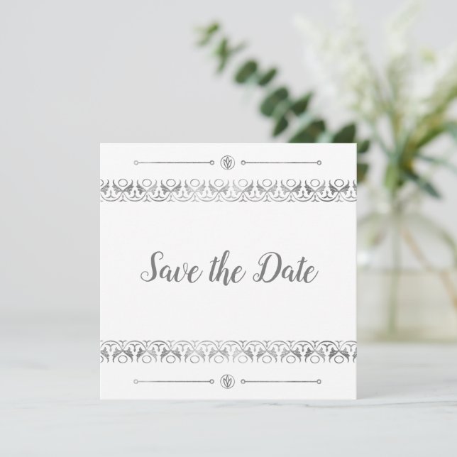 Luxury Silver Save the Date Invitation (Debout devant)