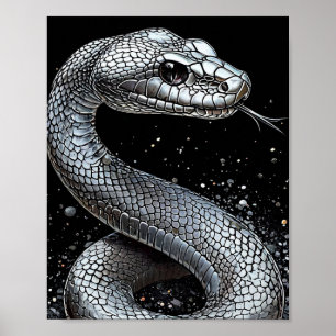 Luxury Silver Serpent Poster – Aesthetic Animal