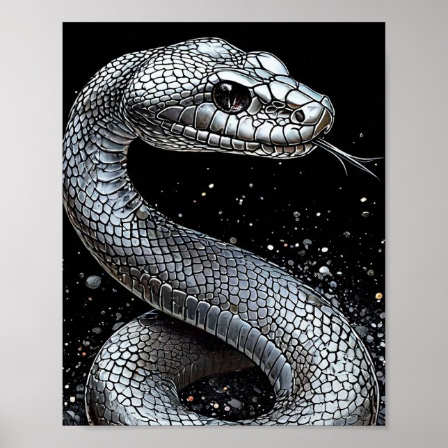 Luxury Silver Serpent Poster – Aesthetic Animal (Front)