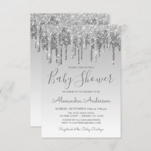 Luxury Silver Sparkle Glitter Baby Shower Invitation