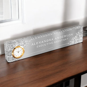 Luxury Silver Sparkle Glitter Beauty Professional Nameplate