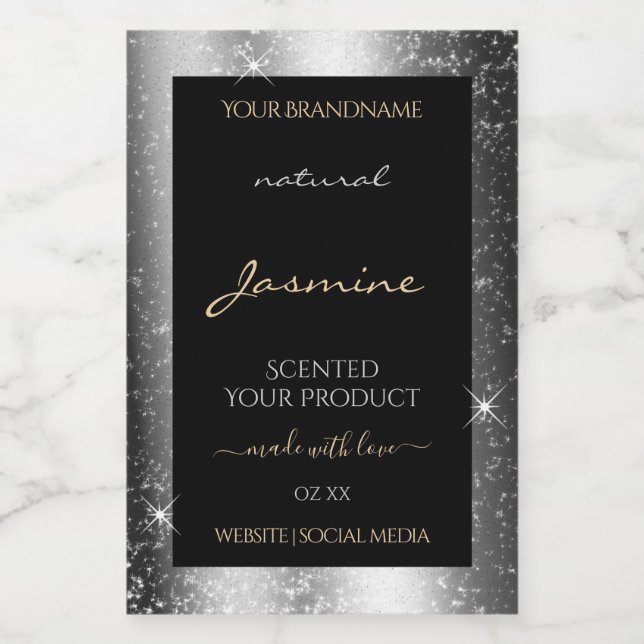 Luxury Silver Sparkle Glitter Frame Product Label (Single Label)
