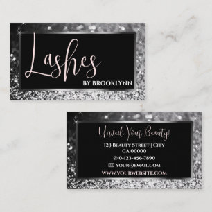 Luxury Silver Sparkling Glitter on Elegant Black Business Card