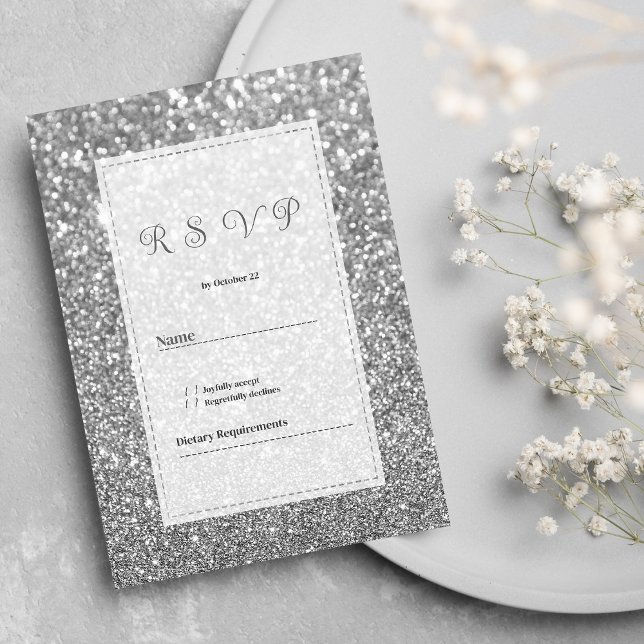 Luxury silver sparkly glitter glam RSVP  Invitation (Luxury silver sparkly glitter glam RSVP)