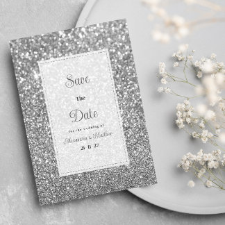 Luxury silver sparkly glitter glam Save The Date Invitation