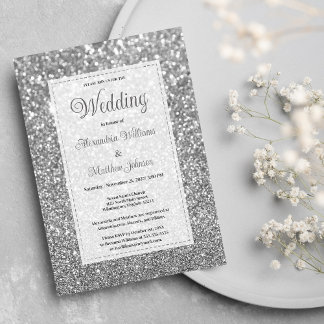 Luxury silver sparkly glitter glam Wedding Invitation