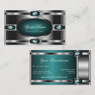 Luxury Silver Teal Gradient Luminous Faux Diamonds Business Card