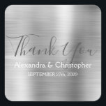 Luxury Silver Wedding Favour Thank You Square Sticker<br><div class="desc">Silver Wedding Seal Favour Thank You Sticker. This sticker can be customized to include your name and wedding date and be used to seal your wedding invitations or favour bags. Please contact the designer if you would like matching items.</div>