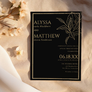 Luxury simple and black gold foliage wedding invitation
