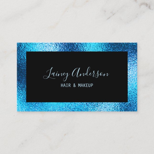 Luxury simple Trendy faux metallic blue foil Business Card (Front)
