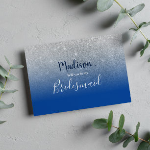 Luxury sky blue ombre silver glitter Bridesmaid Invitation
