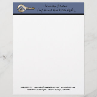 Luxury Slate Blue Gold Key Realtor Professional Letterhead