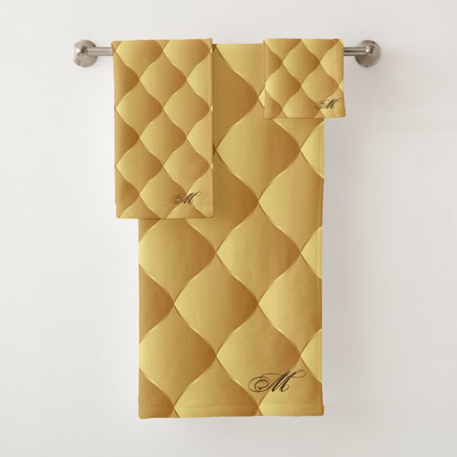 Luxury Soft Gold Monogrammed Customize Bath Towel Set (Insitu)