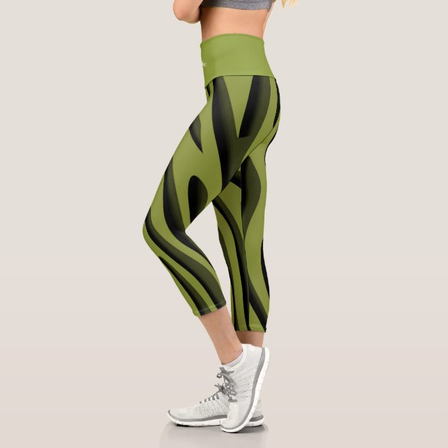 Luxury Soft Green 3D Zebra Wave Capri Leggings (Left)