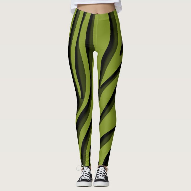 Luxury Soft Green 3D Zebra Wave Leggings (Front)