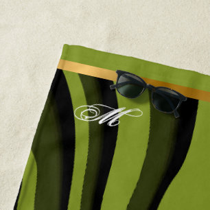 Luxury Soft Green Gold 3D Zebra Wave Beach Towel