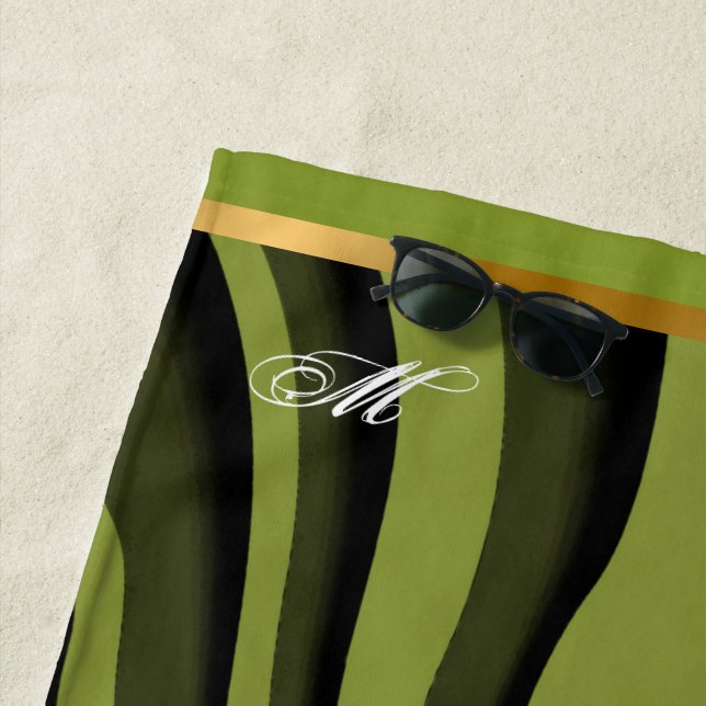 Luxury Soft Green Gold 3D Zebra Wave Beach Towel (In Situ)