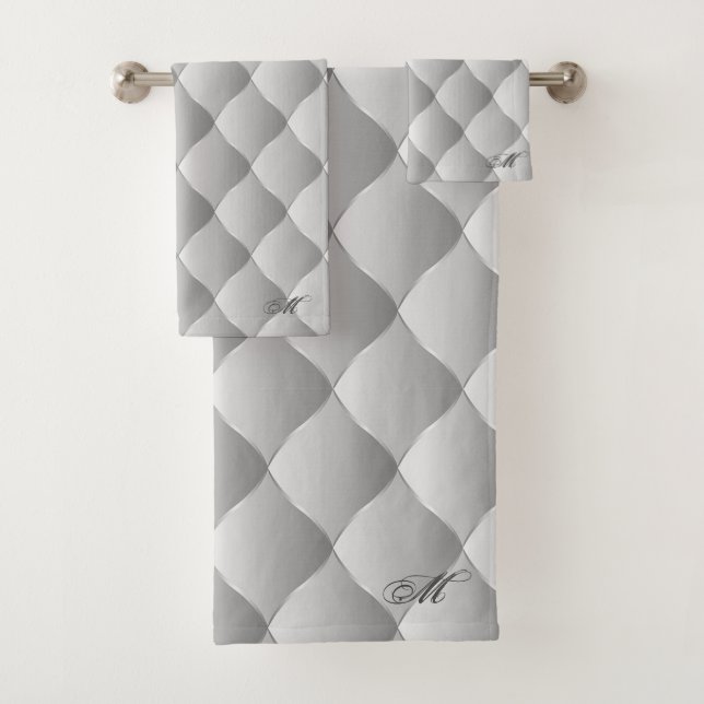 Luxury Soft Silver Monogrammed Customize Bath Towel Set (Insitu)