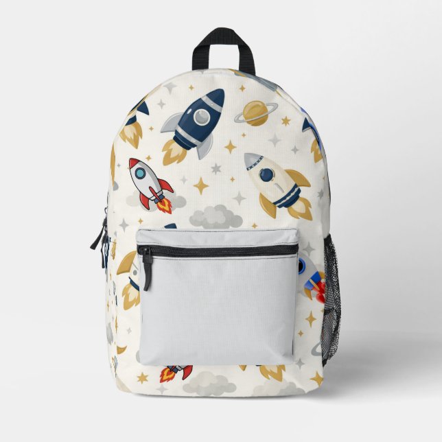 Luxury Space Rocket Kids Backpack Pattern (Front)