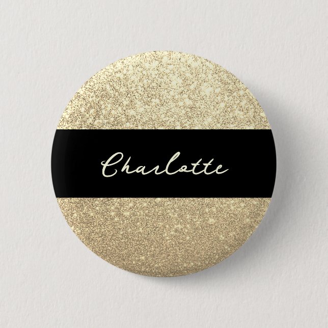 Luxury Sparkle Gold Glitter Name 2 Inch Round Button (Front)