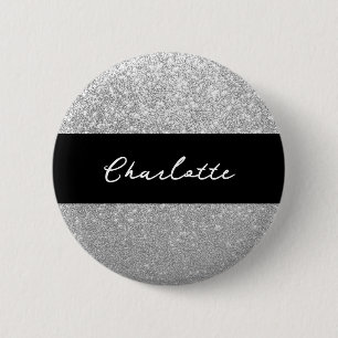 Luxury Sparkle Silver Glitter Name 2 Inch Round Button