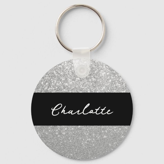 Luxury Sparkle Silver Glitter Name Keychain (Front)