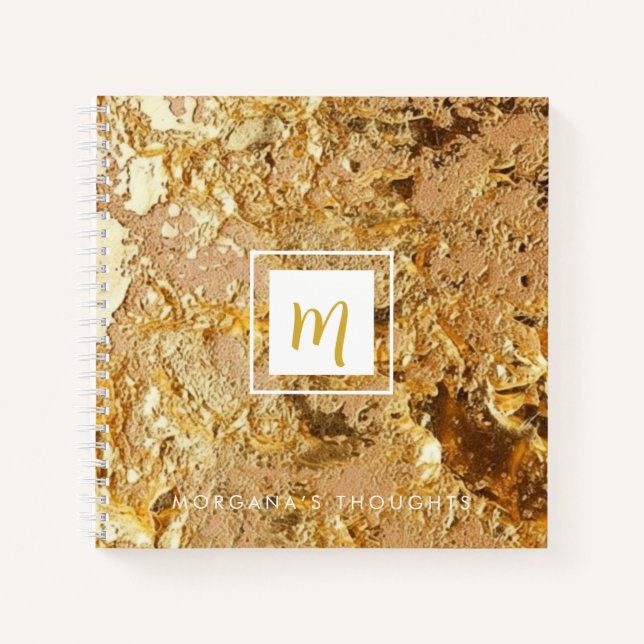 Luxury Sparkling Gold Gllittery Monogram Square Notebook (Front)